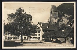 AK Unterseen, Partie an der Kirche, 1937