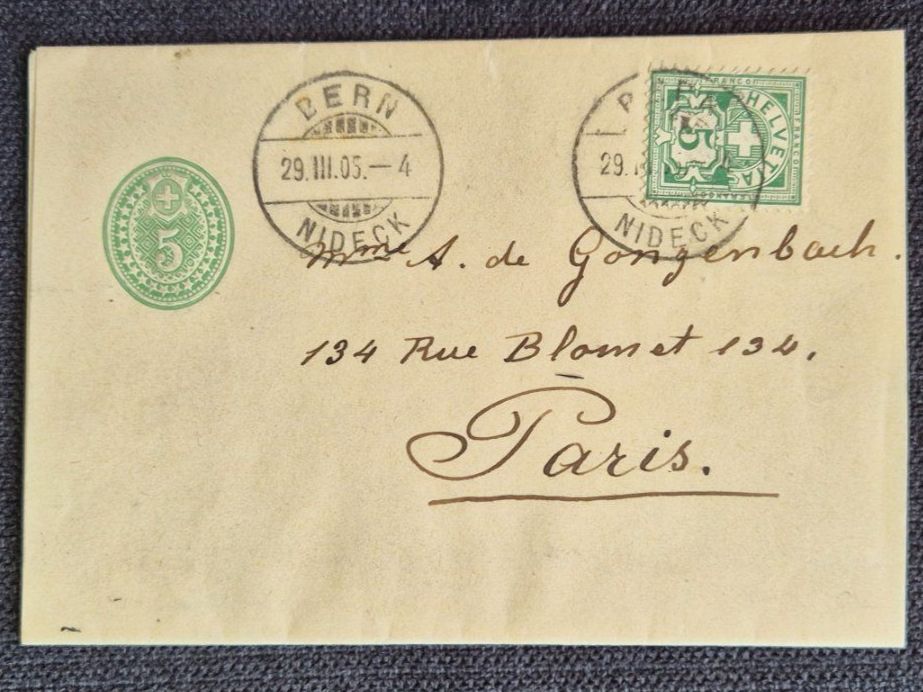 Tutti i francobolli: Briefumschlag von 1905, Bern nach Paris – Usato da Horw venduto da mi.ba