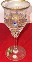 Barock Weinglas aus Kristallglas mit Blumen und Goldrand
