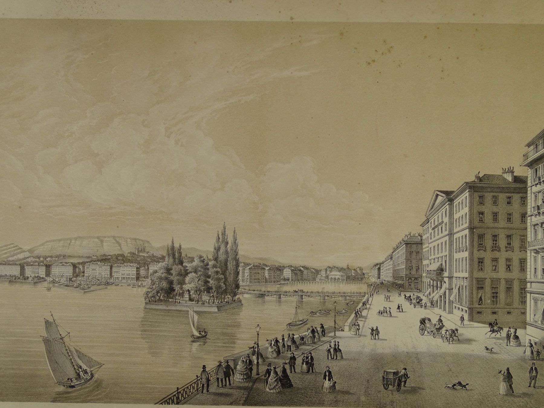 Stiche: GENÈVE, GENF, GROSSE LITHOGRAPHIE UM 1850 – Gebraucht aus Grüningen von Kartensammler 2