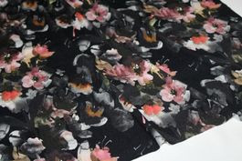 Stoff Viscosejersey schwarz/Blumen