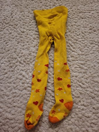 Kinder Strumpfhose gelb mit Herzmotiv Grösse 98-104