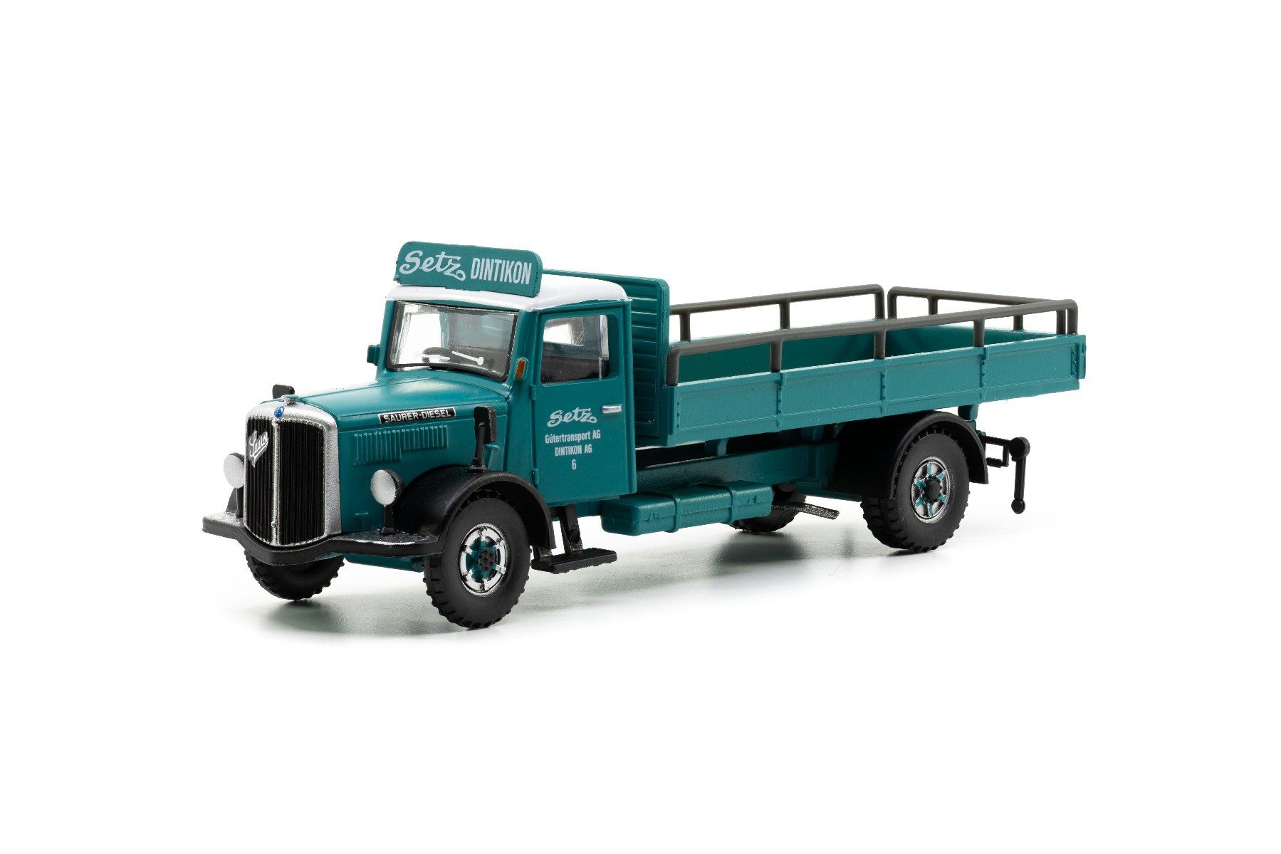 Saurer Modellini d'auto: ACE 2368 Saurer S4C Pritsche Setz  1:87 – Nuovo e nell'imballaggio originale da Derendingen venduto da Benfis