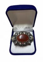 Jugendstil Brosche 800 Silber mit Karneol & Rosen ink. Box
