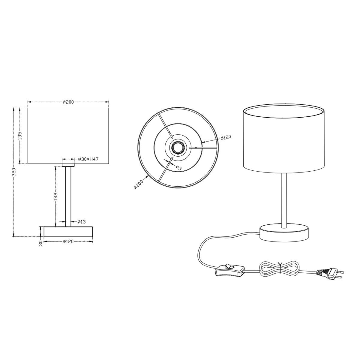Lampade: Tischleuchte, Stoffschirm, Weiss – Nuovo (secondo la descrizione) da Kreuzlingen venduto da Smart-Light 3