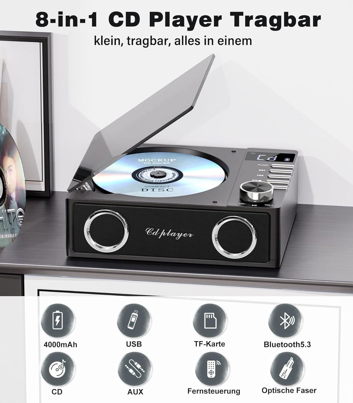 Lettore multimediale portatile: CD-Player tragbar Bluetooth 5.3 4000 mAh USB TF AUX – Nuovo e nell'imballaggio originale da Neuhausen am Rheinfall venduto da zeb_c2vx 1