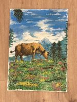 Kuh auf Blumenwiese 50x70