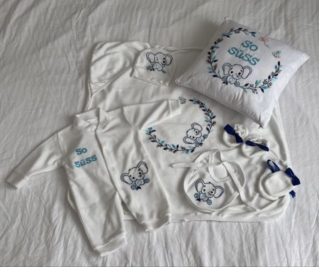 💙 Neugeborenen Geschenk Set Elefant - Baby, Handgemacht