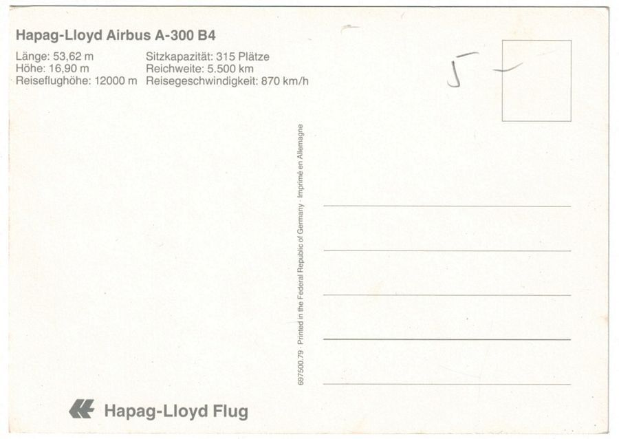Cartoline postali: Airbus A-300 B4 Hapag-Lloyd – Usato da Frauenfeld venduto da POML 1