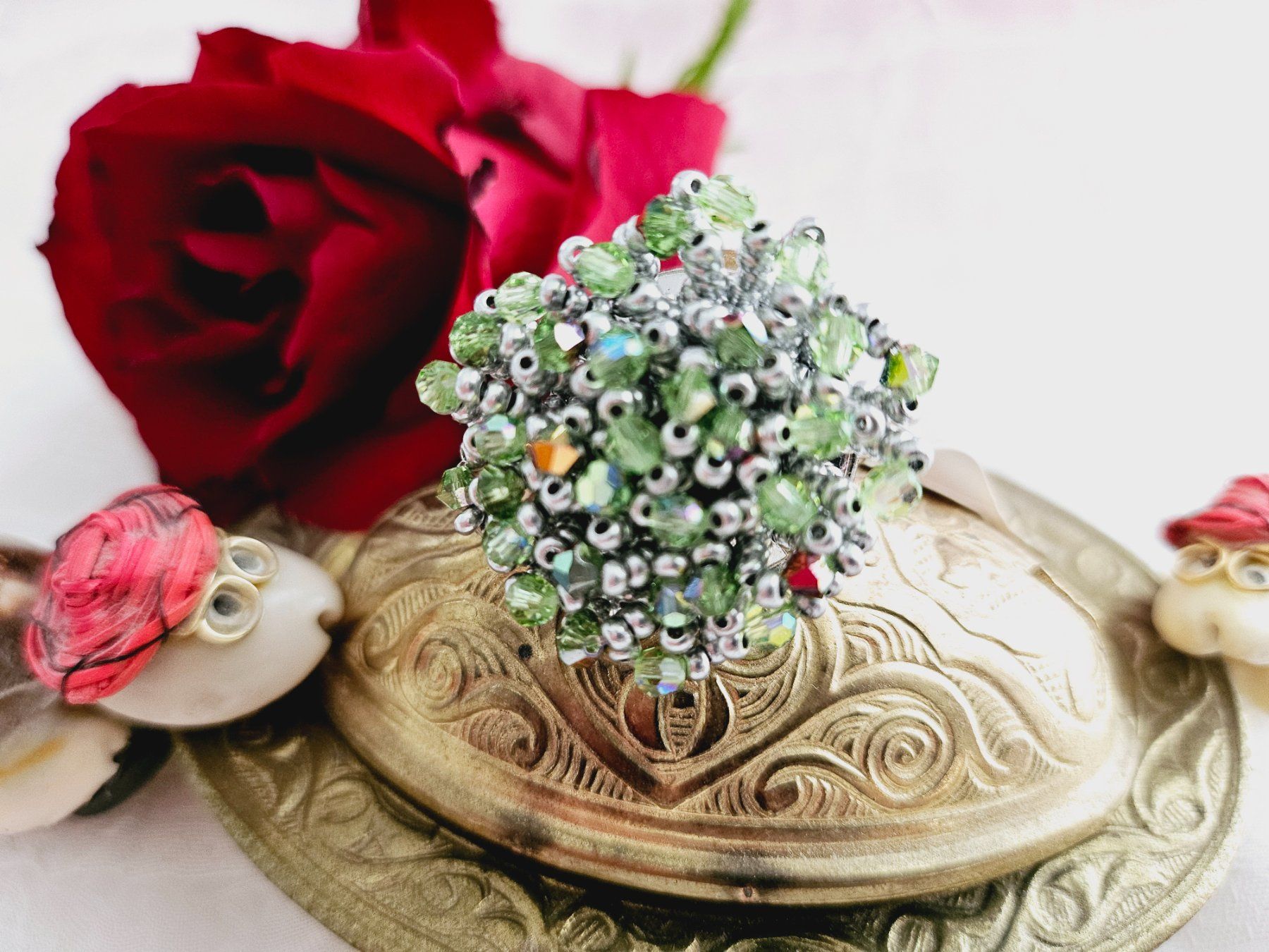 Anelli: Funkelnder Ring aus Swarovski Perlen grün – Nuovo (secondo la descrizione) da Dietikon venduto da Eleda 1