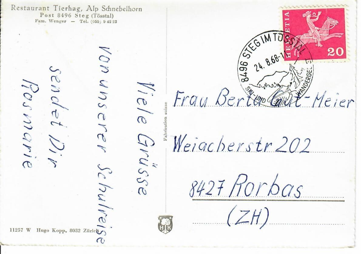 Cartoline postali: Tierhag mit Hörnli - Steg – Usato da Hochdorf venduto da Ziegel-16 1