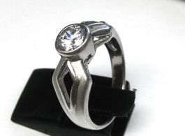 Solitär Ring Silber 925 Zirkonia Gr. 58 / 5.28 g