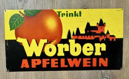 Schild Werbung Blechschild TRINKT WORBER APFELWEIN Worb
