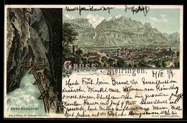 Litho Meiringen, Wanderer in der Aaresch