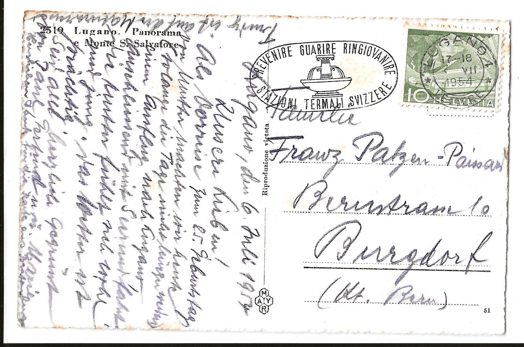 Cartoline postali: AK 1954 Lugano Panorama – Usato da Greifensee venduto da 315WDO 1