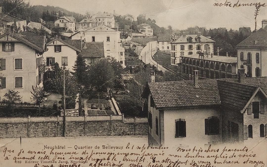Cartoline postali: NEUCHÂTEL - Quartier de Bellevaux - 1905 – Usato da Delémont venduto da Domdom1