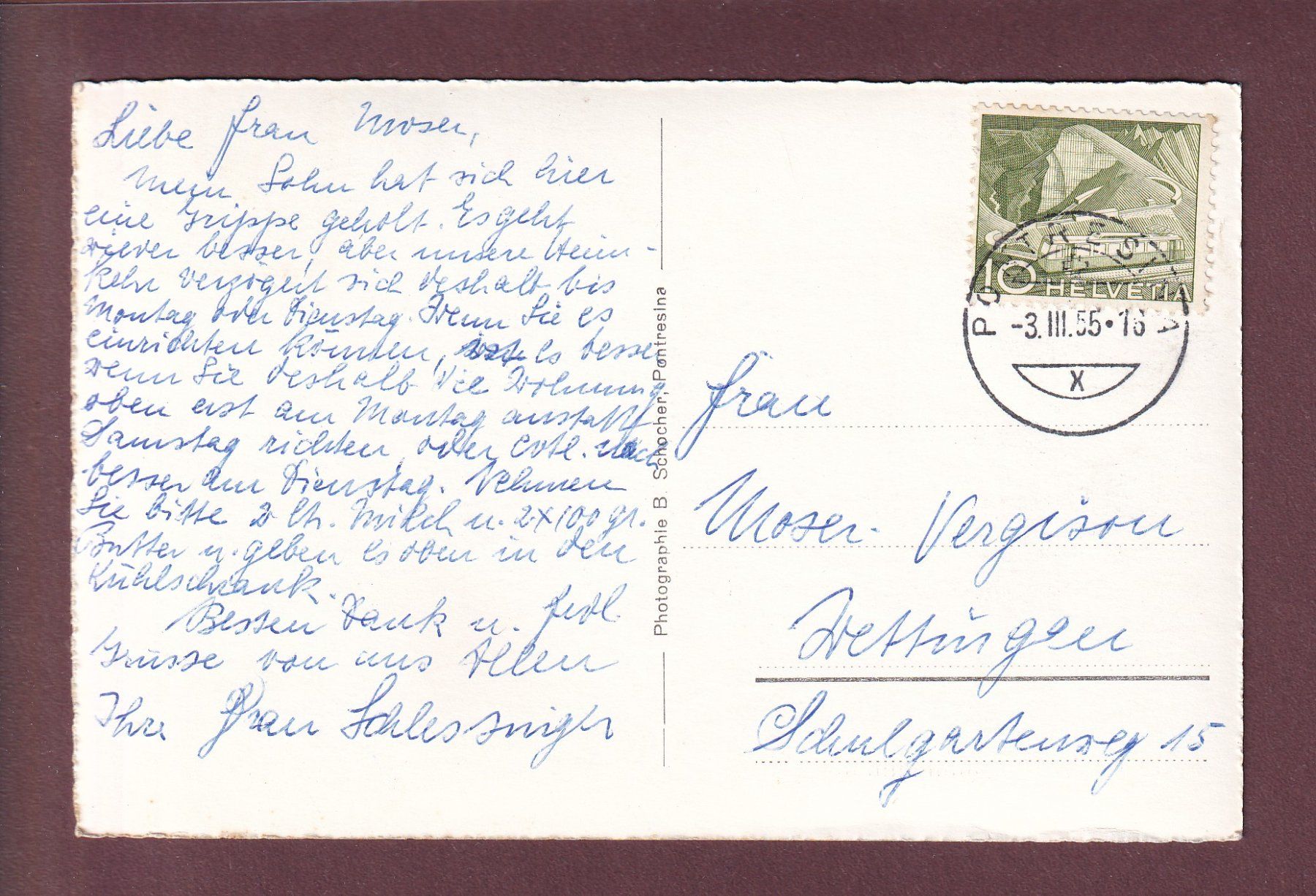 Ansichtskarten: PONTRESINA unter Schnee - 1955 – Gebraucht aus Pully von nicecards 1