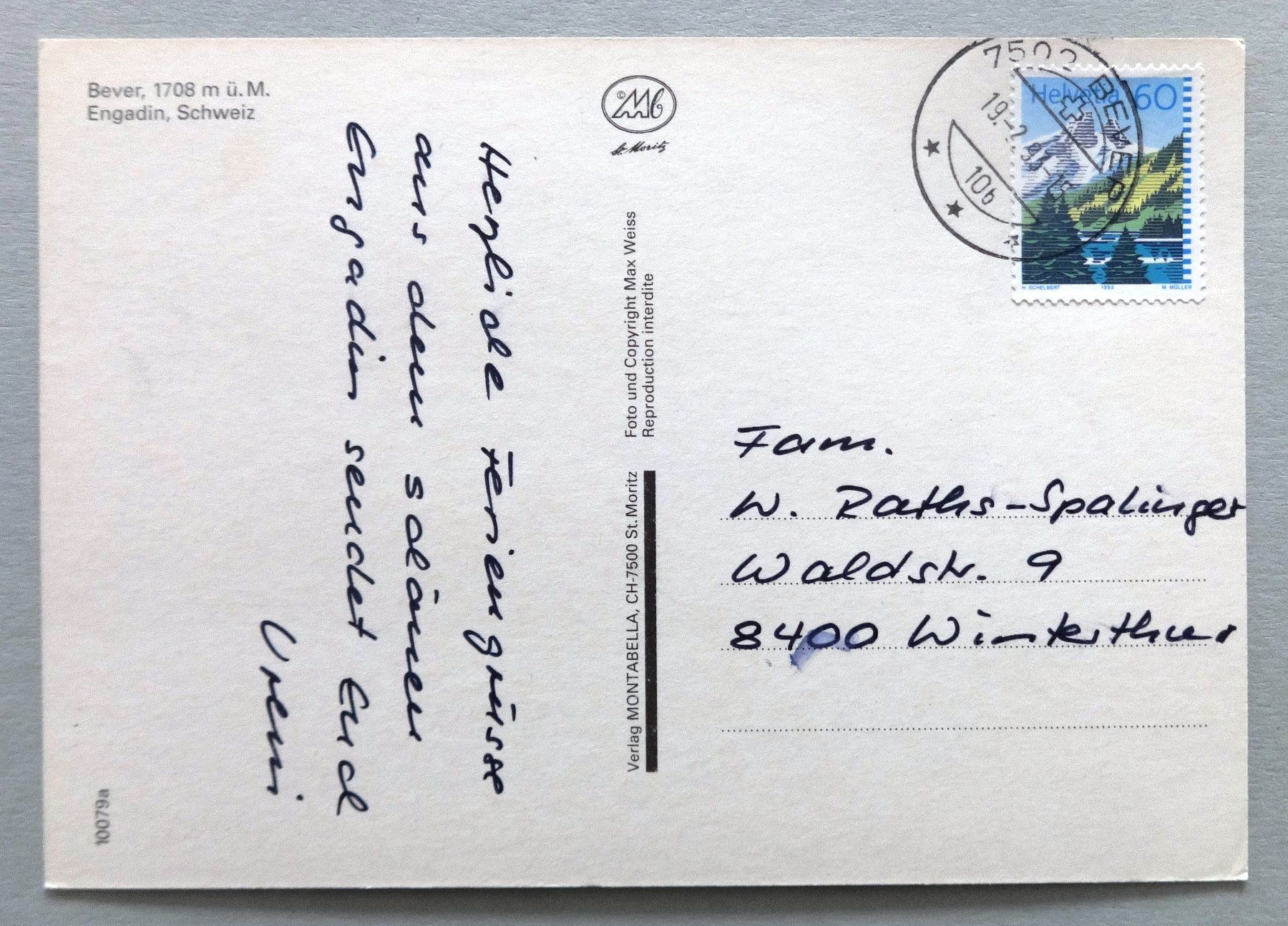 Cartes postales: Bever 1708 m ü.M., Engadin – D'occasion à Fétigny par Billy2miny 1