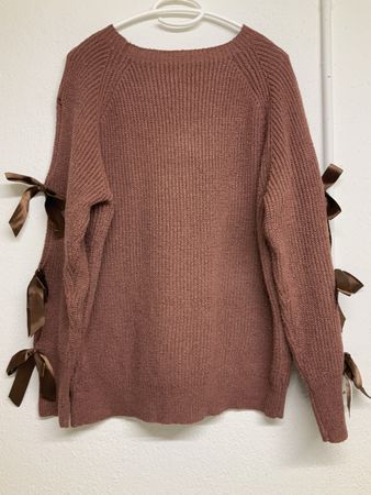 Pullover Damen Grösse L Braun mit Schleifen 100% Polyester