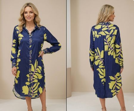 Robe chemise ANCORA à fleurs bleu/jaune T2/38 neuve