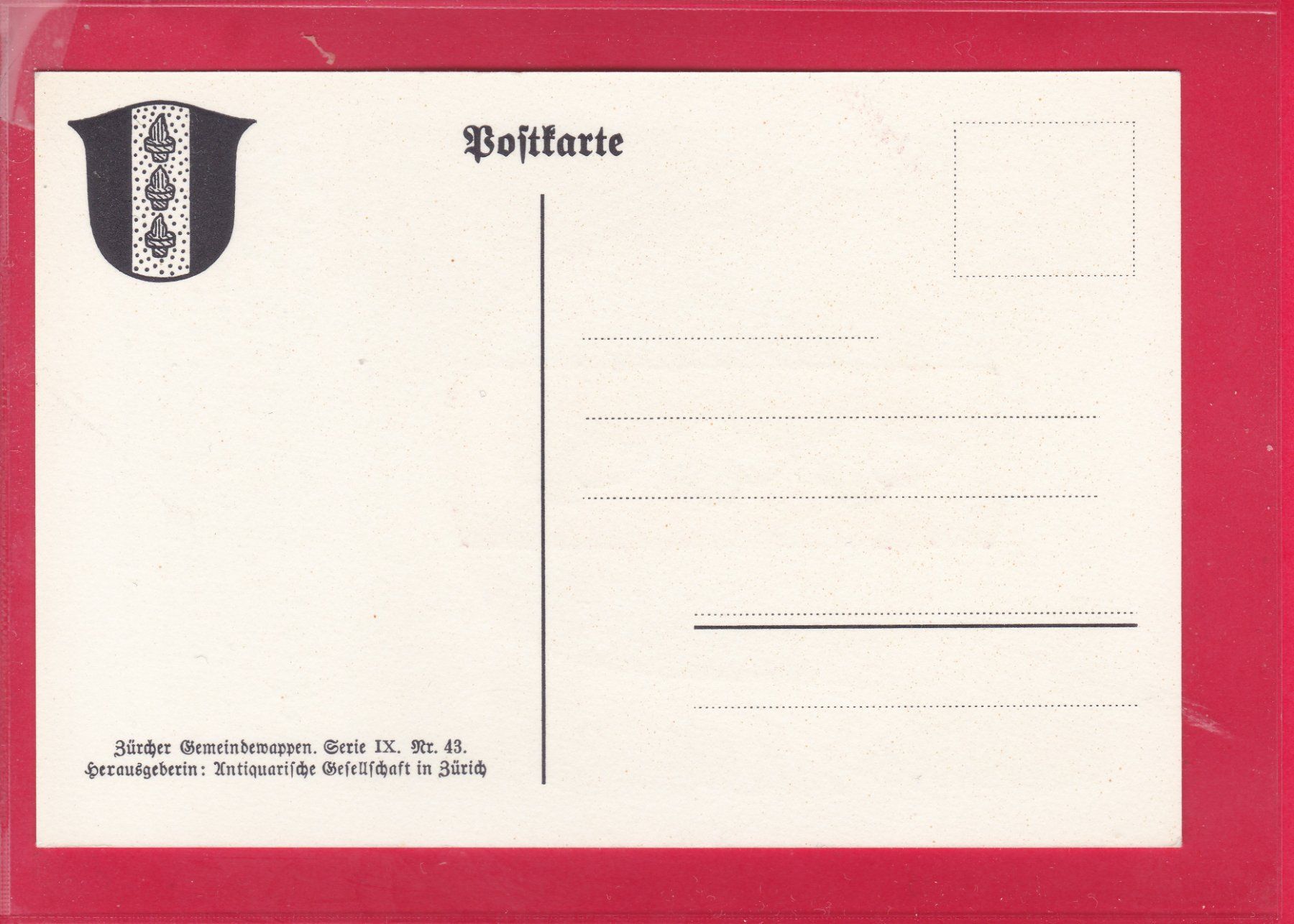 Cartoline postali: ZÜRCHER GEMEINDEWAPPEN, WETZIKON – Usato da Oberrieden venduto da Gebirgsstelze 1