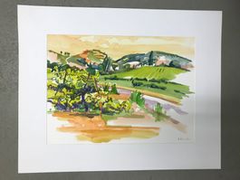 Landschaft b Roussillon, Aquarell, 44x32, 1994, Passepartout