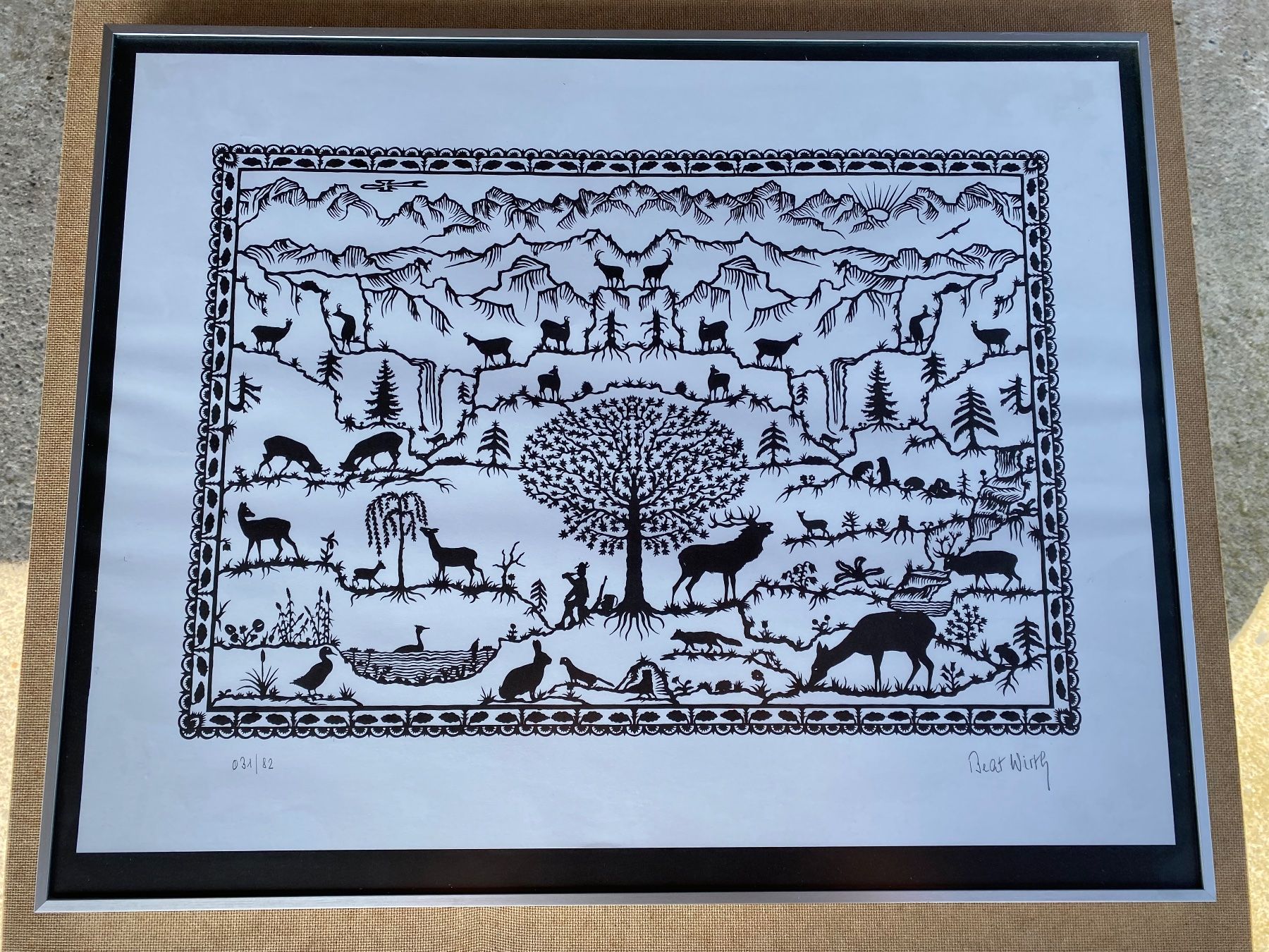 Campanacci mucche: schöne Scherenschnitt Lithographie von Beat Wirth – Usato da Feldbach venduto da Fea1 3