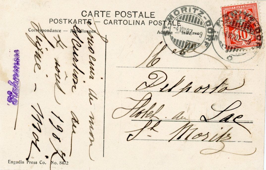 Cartoline postali: St. Moritz  GR  -  Restaurant HAHNENSEE      um 1907 – Usato da Brig venduto da Valcards54 1