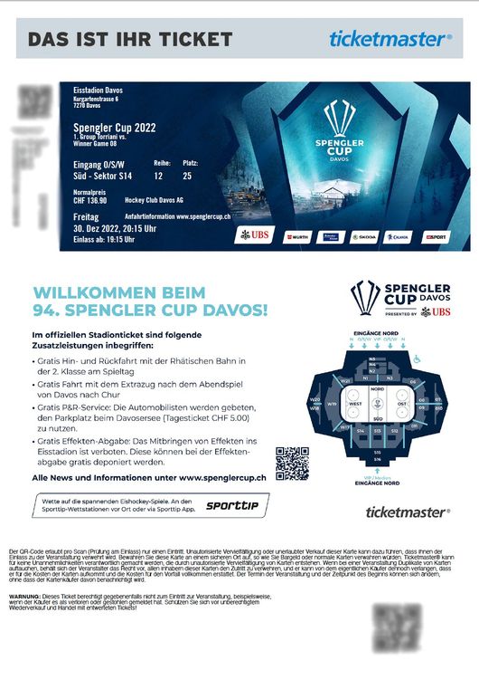 Ticket Spengler Cup 2022 Halbfinale Kaufen auf Ricardo