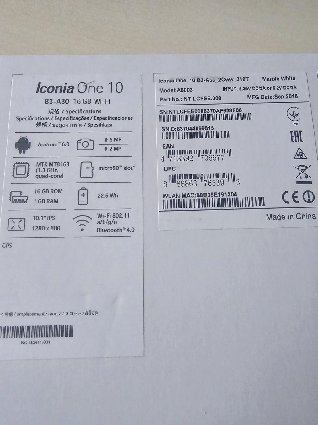 Acer Tablet PC: Acer Iconia One 10 Weiss – Usato da Balterswil venduto da Dikdik1992 2