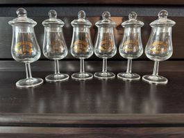 Vintage Gilbert Calvados – 6 Originalgläser mit Glasdeckeln