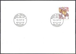 1987 Postbeförderung, Fluoreszierendes Papier, FDC, 900.--