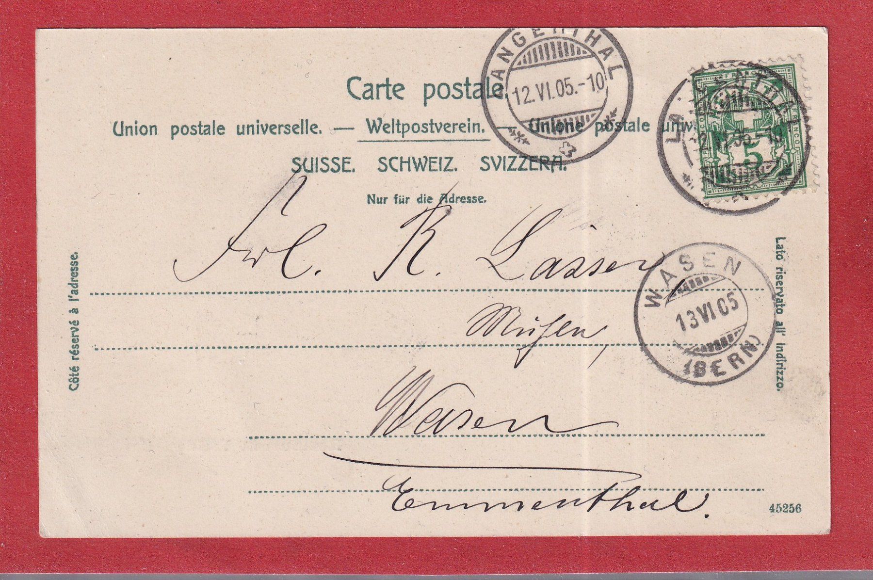 Ansichtskarten: Langenthal - Restaurant Wildpark - 1905 – Gebraucht aus Orvin von Pyaeschli 1