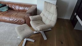 Natuzzi Sessel mit Hocker, Stoff, beige, gebraucht