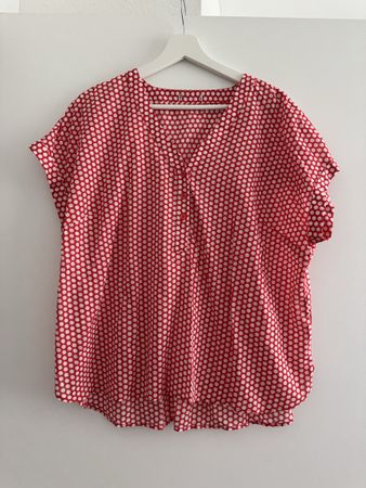 Bluse kurzarm rot-weiss gepunktet - Grösse L