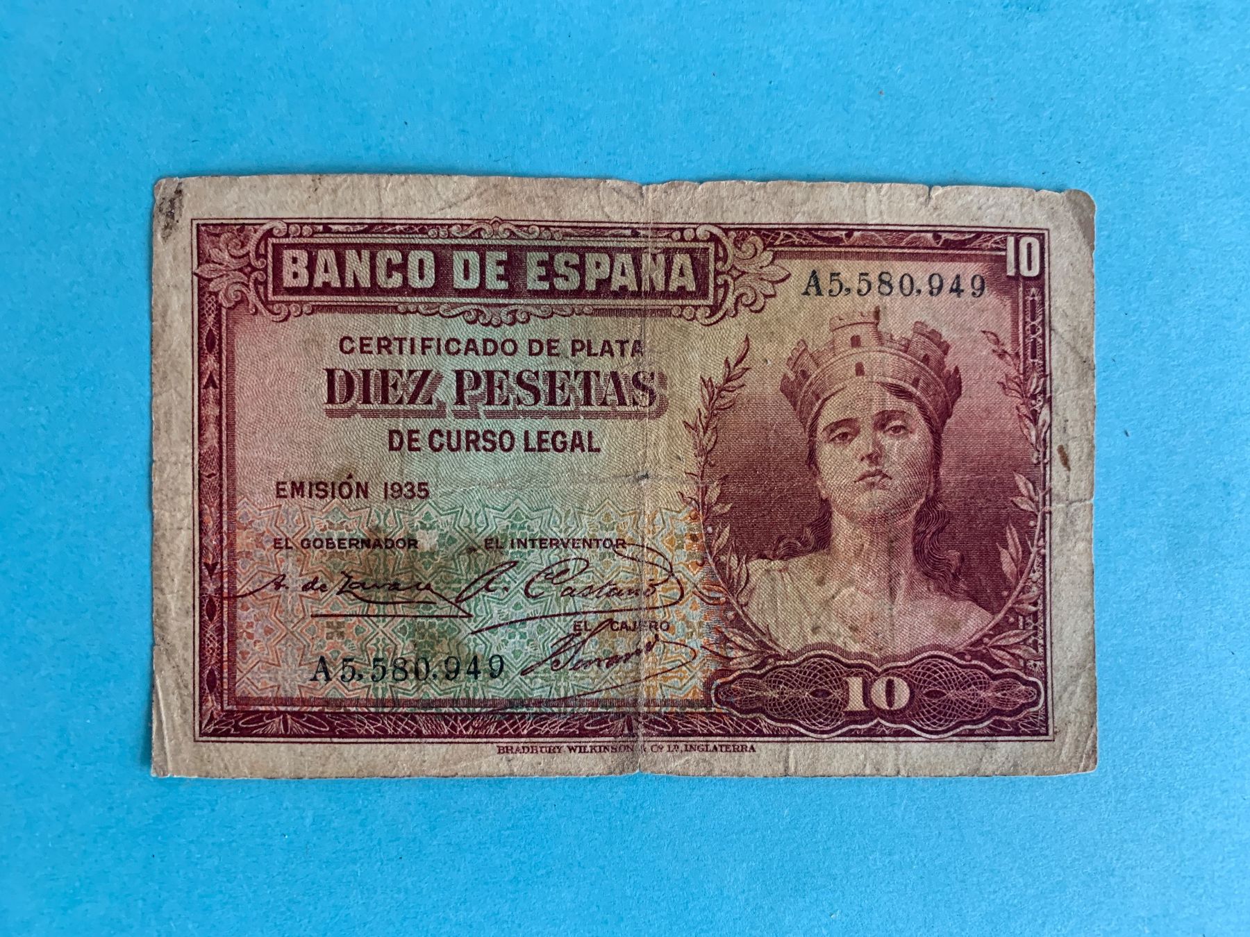 Banknoten: ESPAGNE - Diez Pesetas Emision 1935 - Gebraucht / Usagé – Gebraucht aus Le Lignon von Trikles