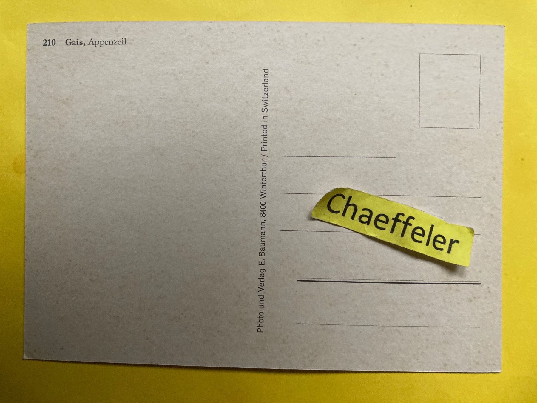 Cartoline postali: 210 Gais Appenzell – Usato da Zürich venduto da Chaeffeler 1