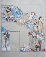 Originalentwurf für ein Wandgemälde. Pastell, Farbstifte