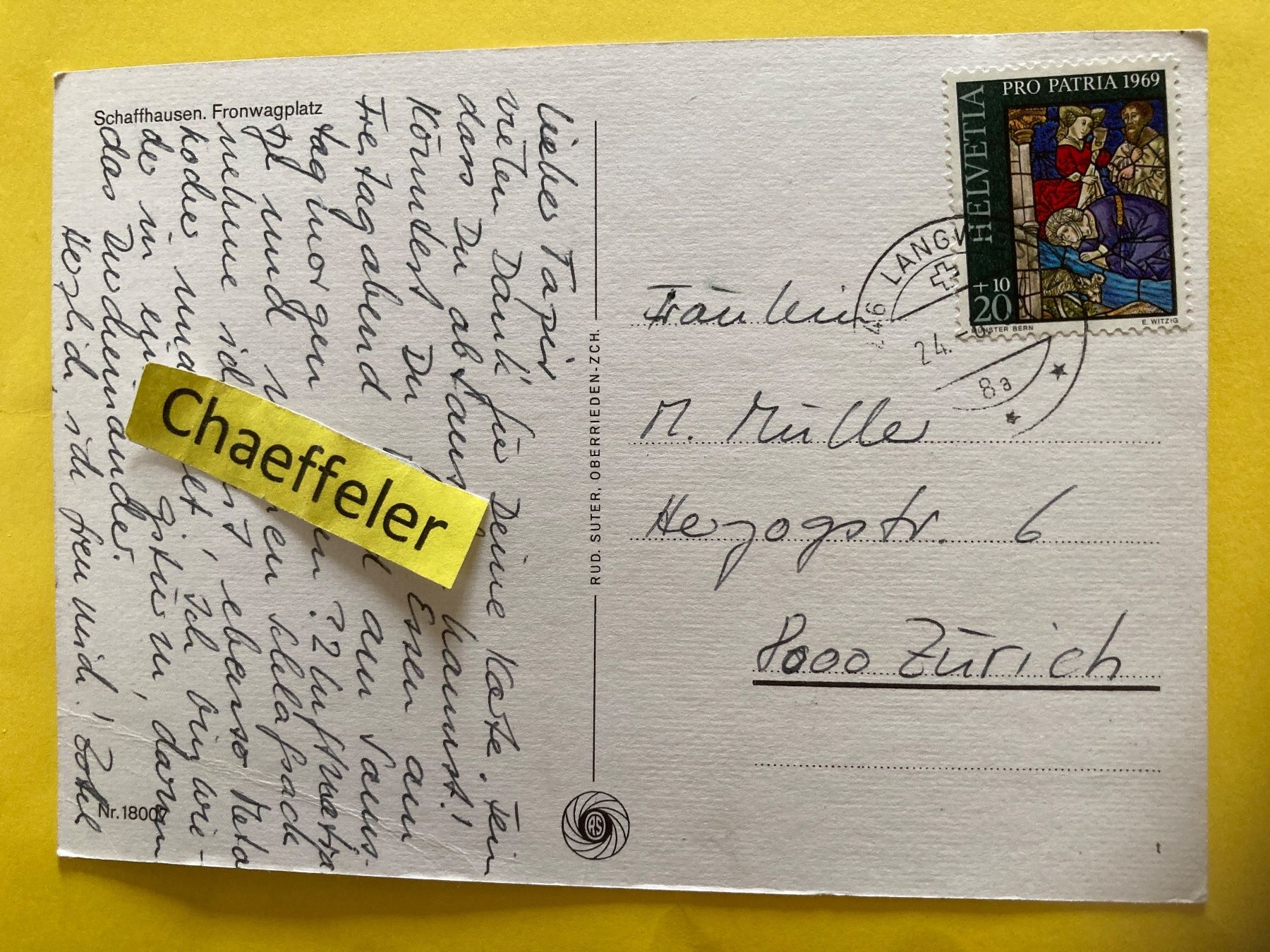 Ansichtskarten: 1969 Schaffhausen, Fronwagplatz – Gebraucht aus Zürich von Chaeffeler 1