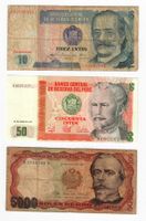 Banknoten Peru 10 + 50 Intis und 5000 Soles