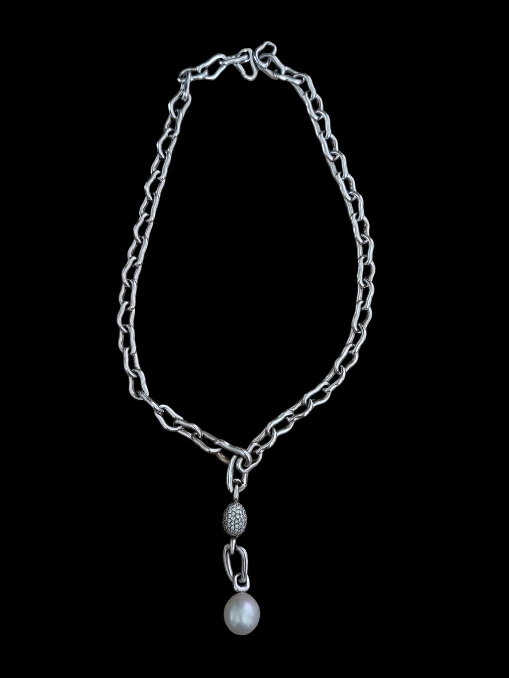Catenine: Edle Designerkette mit ca 165 Brillanten und einer Perle – Nuovo (secondo la descrizione) da Unterägeri venduto da Altgoldschmuck