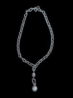 Edle Designerkette mit ca 165 Brillanten und einer Perle