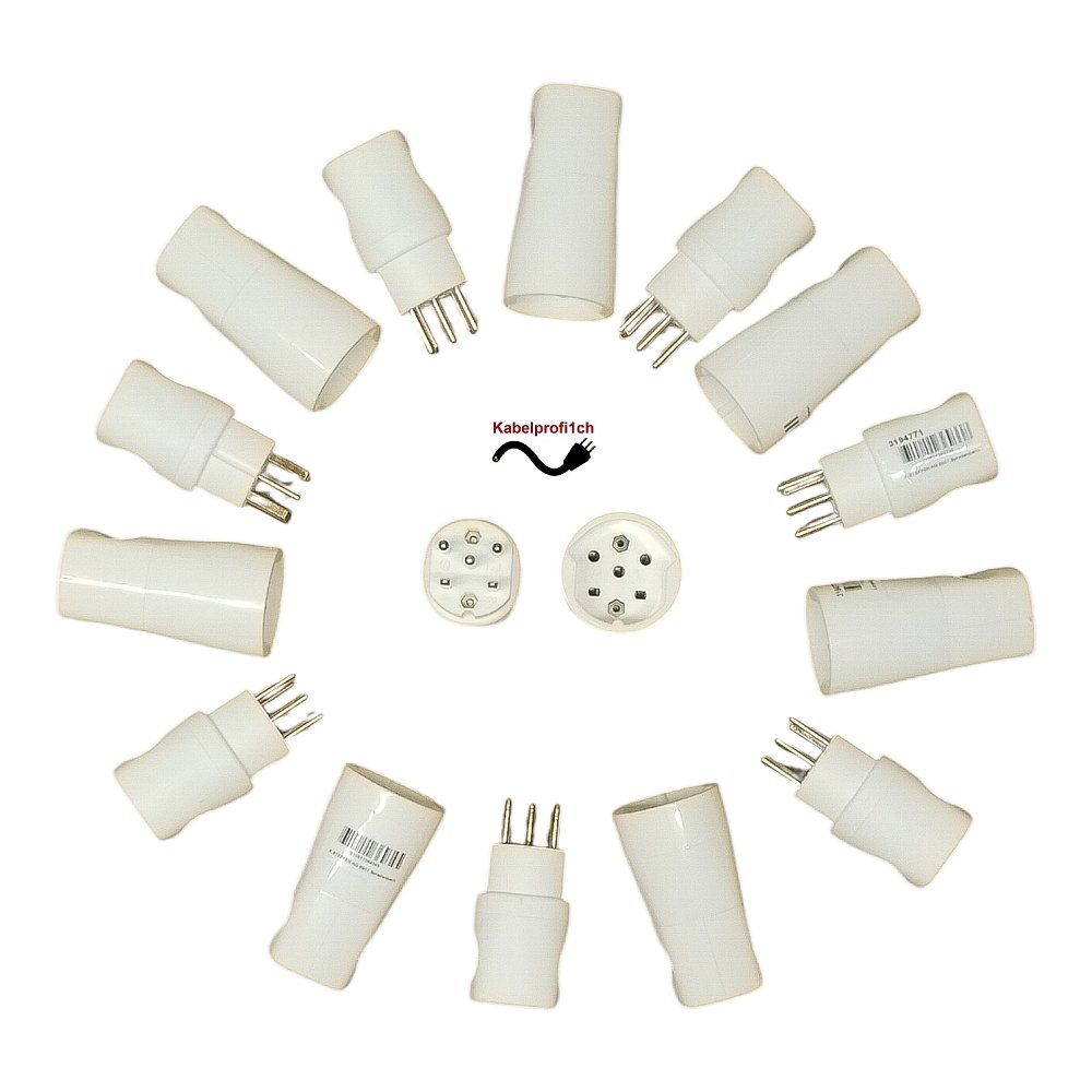 Stecker: 16 Stück T15 Stecker + Kupplungen IP20 230-400V weiss – Neu und originalverpackt aus Herisau von Kabelprofi1