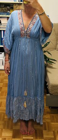 Bigg Bull Boho Maxikleid aus Italien – Blau – Stickerei & Pa