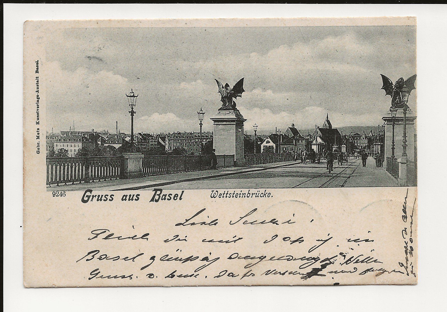 Ansichtskarten: AK 1901Gruss aus Basel - Wettsteinbrücke – Gebraucht aus Greifensee von 315WDO