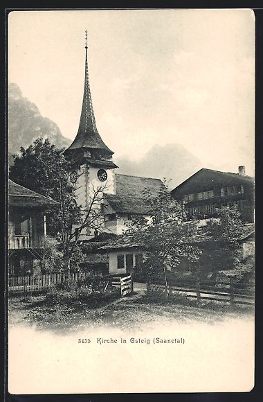 Ansichtskarten: AK Gsteig, Ortspartie mit Kirche – Gebraucht aus Berlin von bartko-reher