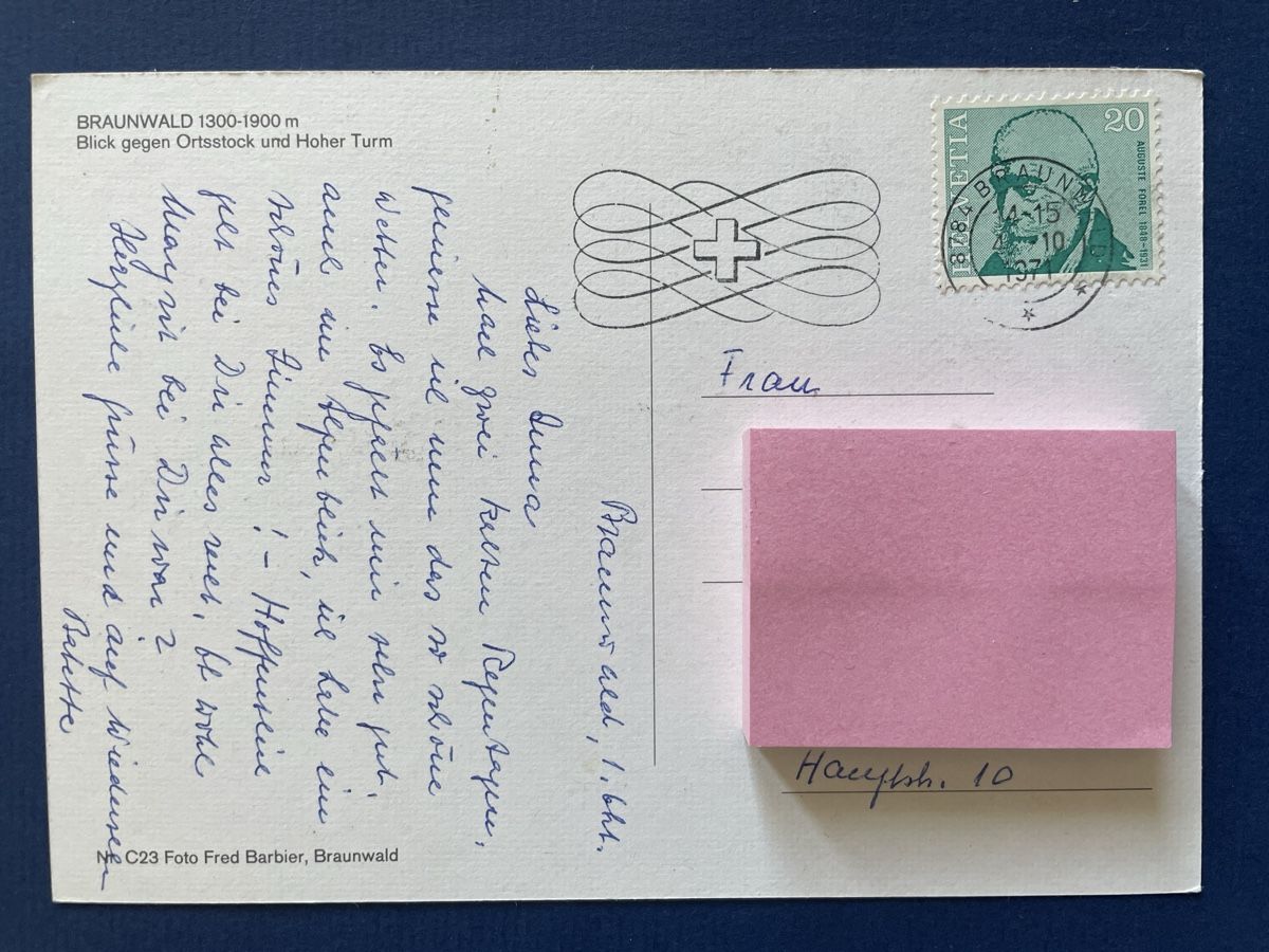 Cartoline postali: Alte Ansichtskarte Braunwald mit Bergpanorama, 1971 – Usato da Neuhausen am Rheinfall venduto da Arielle55 1