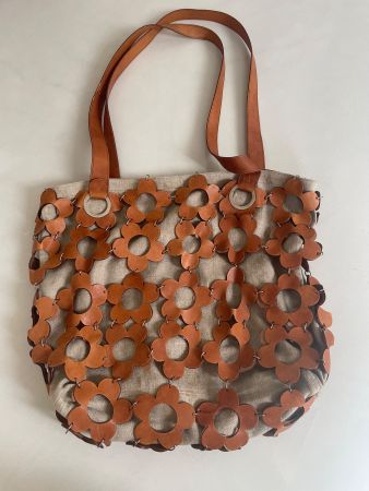 Céline Vintage Bag - Céline Brown Floral Hemp Tasche - Hanf