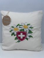  Besticktes Edelweiss-Kissen  24×24 cm