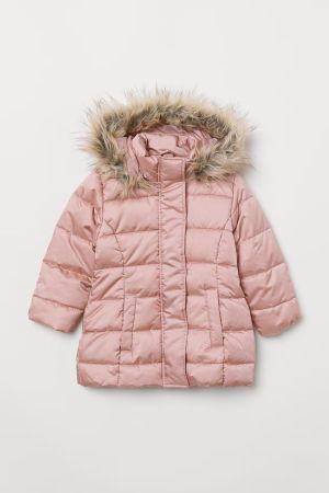H&M Mädchen Winterjacke Gr. 116 Rosa Fell Kapuze